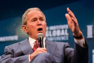 Former U.S. President George W. Bush is interviewed by Michael Milken during the Milken Institute Global Conference in Beverly Hills, California on Wednesday May 3, 2017.(Photo by Ringo Chiu/PHOTOFORMULA.com)Usage Notes: This content is intended for editorial use only. For other uses, additional clearances may be required.