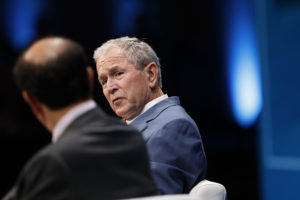 Former U.S. President George W. Bush speaks during the Milken Institute Global Conference in Beverly Hills, California, U.S., on Wednesday, May 3, 2017. The conference is a unique setting that convenes individuals with the capital, power and influence to move the world forward meet face-to-face with those whose expertise and creativity are reinventing industry, philanthropy and media. Photographer: Patrick T. Fallon/Bloomberg via Getty Images